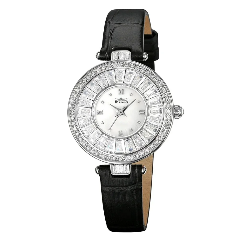 Invicta Celestial 70351 Womens Watch Silver Crystal Black Leather 30mm NEW